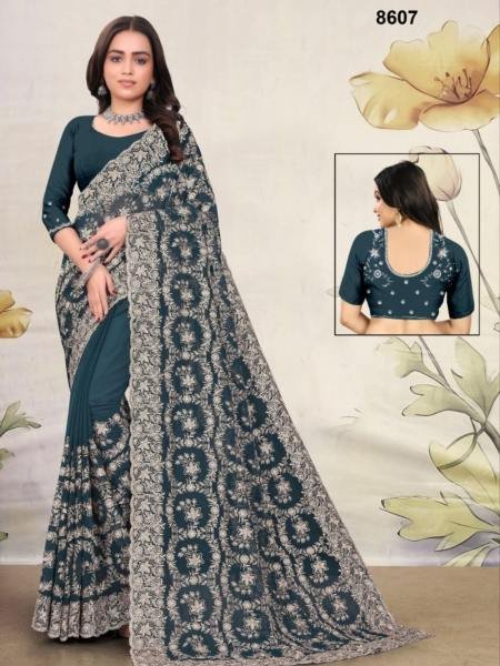 Bridal Georgette Saree with Heavy Zari & Zarkan Hand Work – Wholesale Price Sarees 