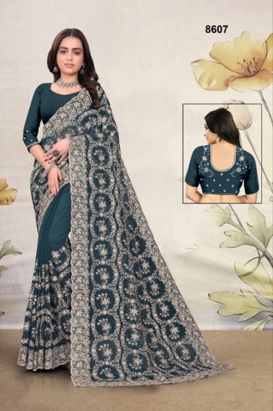 Bridal Georgette Saree with Heavy Zari & Zarkan Hand Work – Wholesale Price Designer Wedding Sarees Wholesale