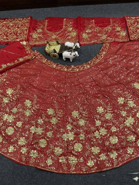 Bridal Lehenga in Chinon Silk with Heavy Sequins Embroidery and 4 Meter Flare     Semi Stitched Wedding Lehenga Set Designer Lehenga Choli