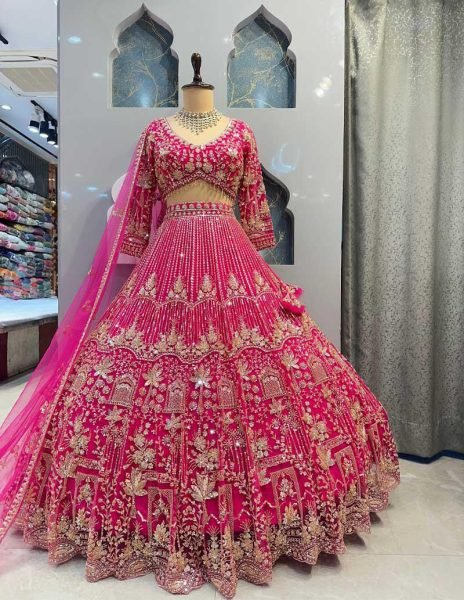 Bridal Partywear Look in Pink Soft Net Lehenga with Sequins & Dupatta Wedding Ready Style Designer Lehenga Choli