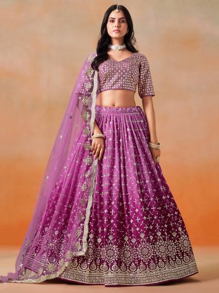 Bridal Rani Pink Ombre Georgette Lehenga with Silver Zari   Sequin Embroidery at Best Rates Bridal Lehenga Choli