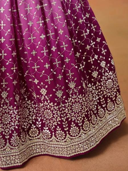 Bridal Rani Pink Ombre Georgette Lehenga with Silver Zari   Sequin Embroidery at Best Rates Bridal Lehenga Choli