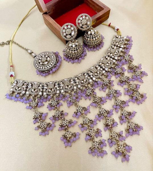 Bridal Reverse AD Choker Set with Jhumka & Tikka Royal Wedding Pick Fashion Accessories Wholesale
