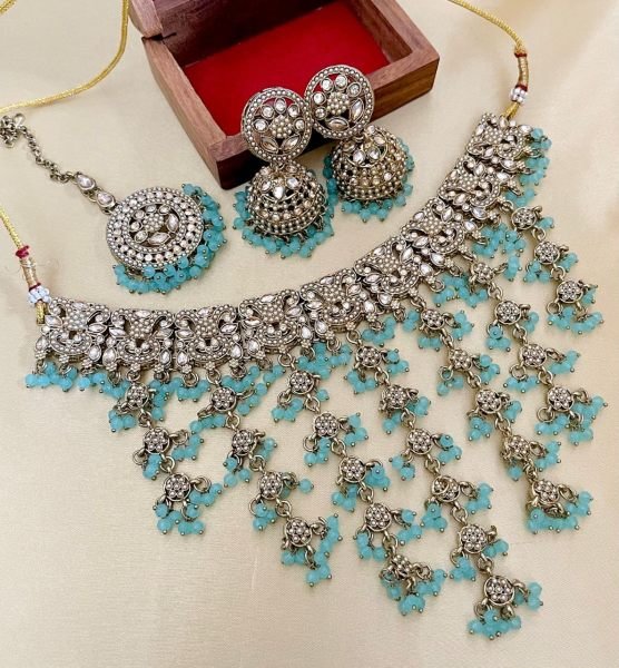 Bridal Reverse AD Choker Set with Jhumka & Tikka Royal Wedding Pick Fashion Accessories Wholesale