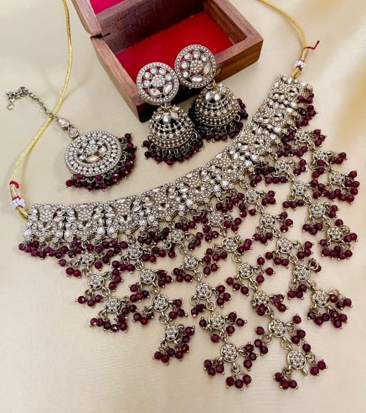 Bridal Reverse AD Choker Set with Jhumka & Tikka Royal Wedding Pick Fashion Accessories Wholesale