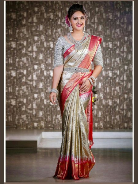 Bridal  Wear Banarasi Silk Saree With Multi Woven Border Sarees 