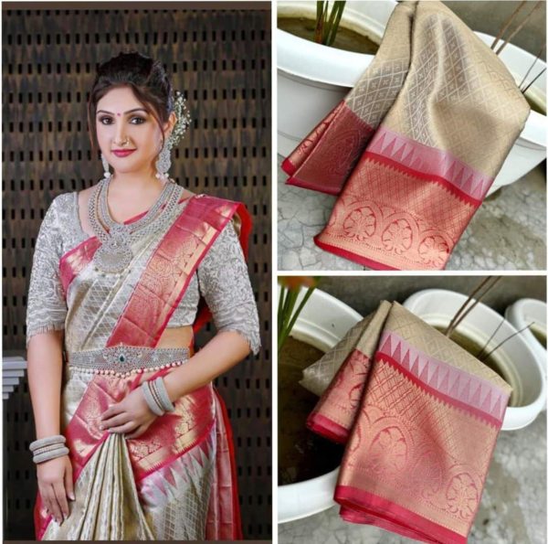 Bridal  Wear Banarasi Silk Saree With Multi Woven Border Banarasi Saree Wholesale