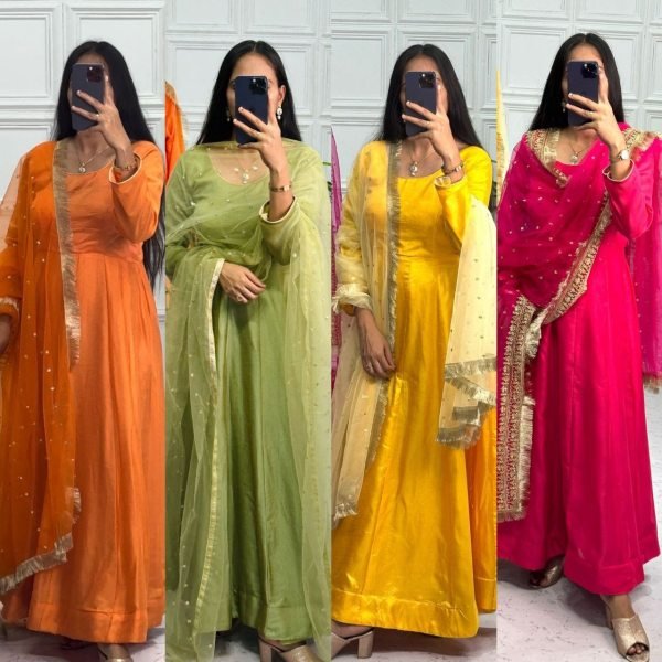 Bridesmaids Designer Anarkali Frock Gowns With Heavy Net Duppata  Ready To Wear Collection
