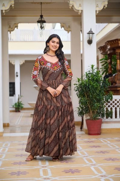Brown Bandhani Gown with Codi Lace Perfect Festive Flair for Garba Evenings Navratri Collection