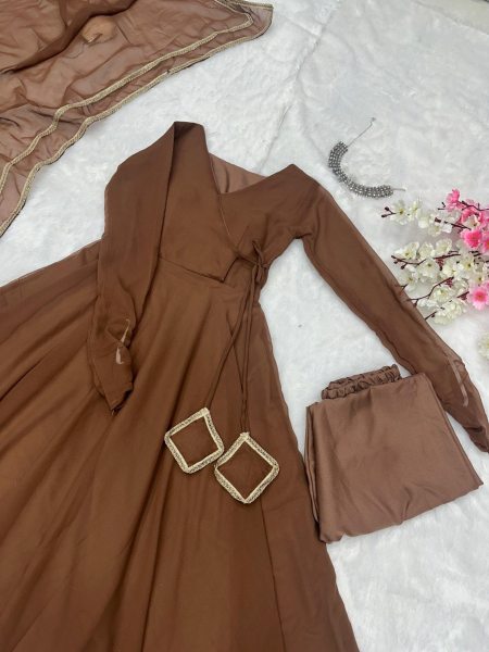 Brown Color Georgette Anarkali Suit With Pant And Dupatta Anarkali Kurtis 