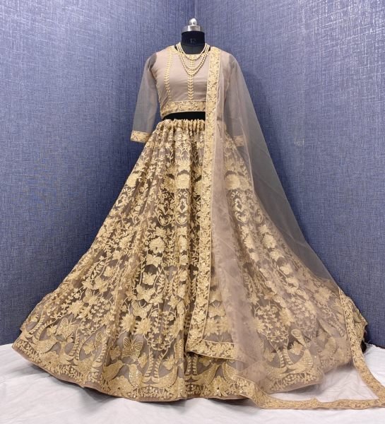 Brown Embroidered Net Lehenga Choli With Dupatta Designer Lehenga Choli