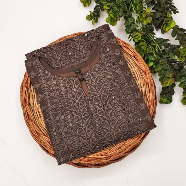 Brown Georgette Chikankari Kurti Elegant Fit with Subtle Sequin Shine Georgette Kurti 