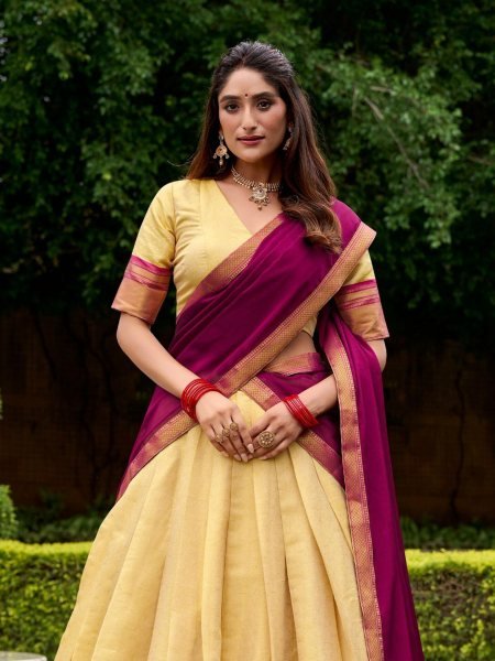 Brown Kanchipuram Dupatta Lehenga Choli for South Indian Cultural Outfit  Lehenga