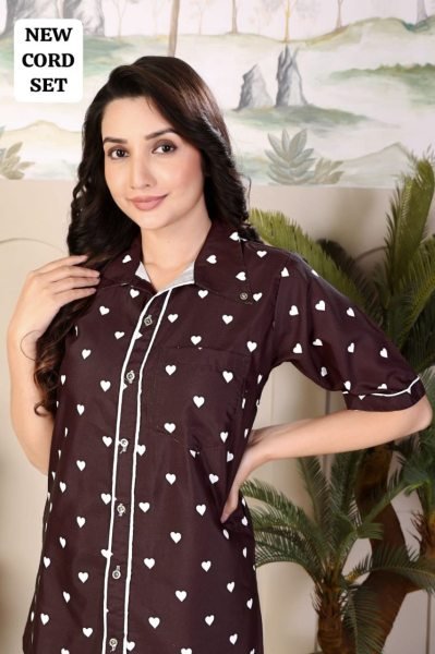 Brown Rayon Printed Nightwear Cord Set Trendy Top and Pant for Casual Wear Night Suit Wholesale