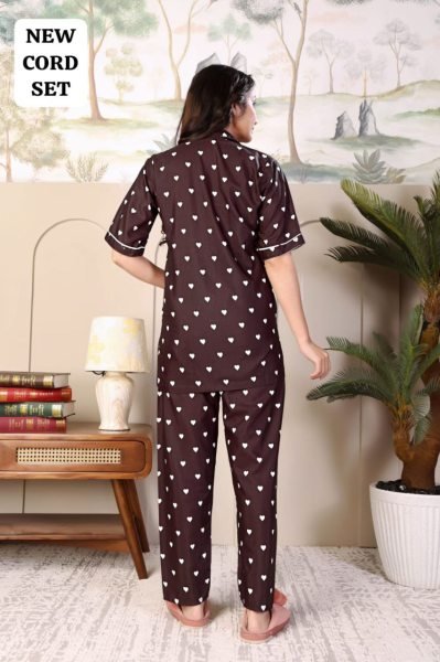 Brown Rayon Printed Nightwear Cord Set Trendy Top and Pant for Casual Wear Night Suit Wholesale