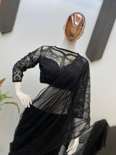 Butterfly Net Ruffle Lehenga Saree with Sequin Blouse Ready to Wear Ready To Wear Saree 