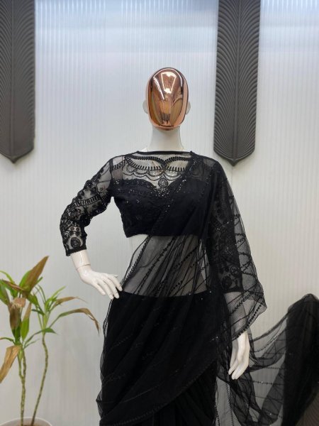 Butterfly Net Ruffle Lehenga Saree with Sequin Blouse Ready to Wear Ready To Wear Saree 