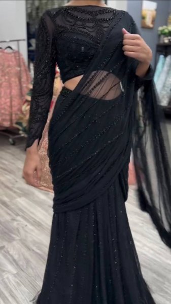 Butterfly Net Ruffle Lehenga Saree with Sequin Blouse Ready to Wear Ready To Wear Saree 