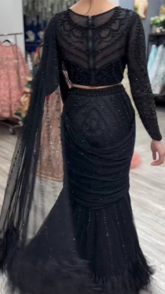 Butterfly Net Ruffle Lehenga Saree with Sequin Blouse Ready to Wear Ready To Wear Saree 
