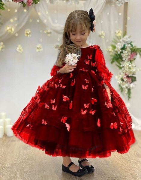 Butterfly Pattern Tissue Net Heavy Frill  Gown  Girls Wear