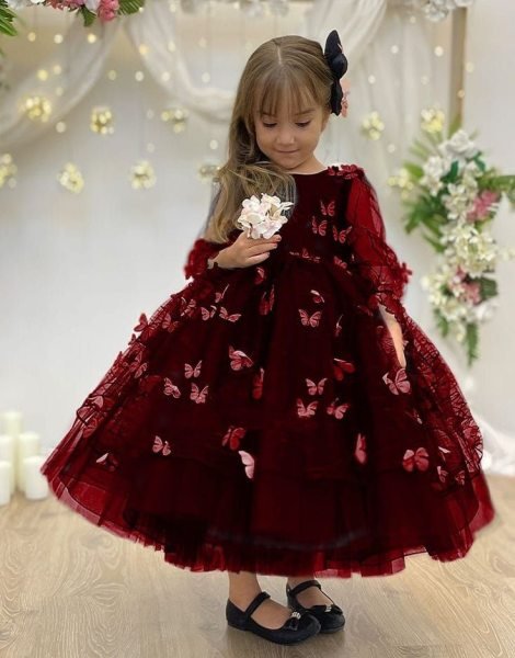 Butterfly Pattern Tissue Net Heavy Frill  Gown  Girls Wear