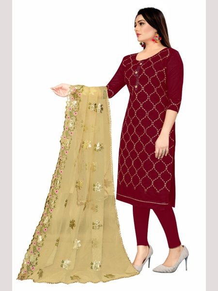 Buy Amazing Luxurious Marron Color Chanderi Dress Material Collection  Color Set Matching Dress Material Wholesale