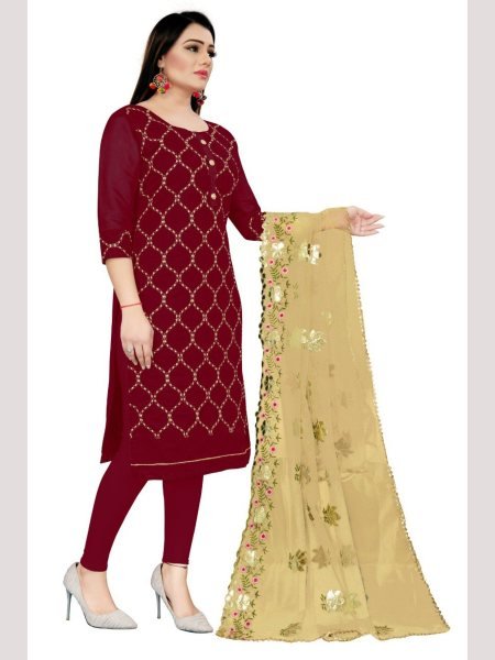 Buy Amazing Luxurious Marron Color Chanderi Dress Material Collection  Color Set Matching Dress Material Wholesale