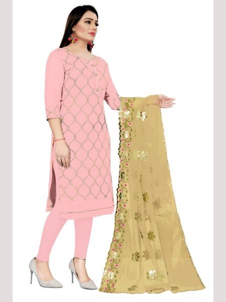 Buy Amazing Luxurious Pink Color Chanderi Dress Material Collection  Color Set Matching Dress Material Wholesale