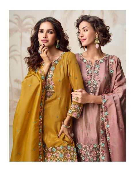Buy At Lowest Price to This Organza Simmer Silk Set with Intricate Embroidery Craftsmanship Pakistani Suits Wholesale