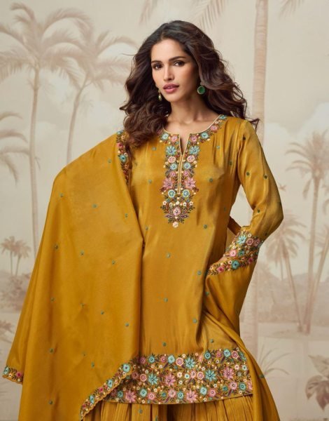 Buy At Lowest Price to This Organza Simmer Silk Set with Intricate Embroidery Craftsmanship Pakistani Suits Wholesale