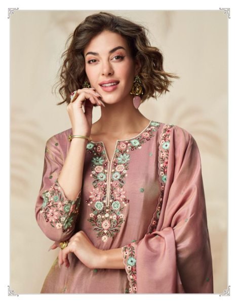 Buy At Lowest Price to This Organza Simmer Silk Set with Intricate Embroidery Craftsmanship Pakistani Suits Wholesale
