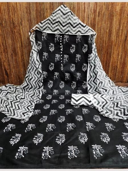 Buy Black Color Cotton Slub Print Dress Material Collection At Wholesale Rate Color Set Matching Dress Material Wholesale