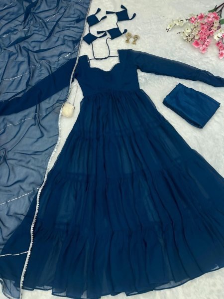 Buy Blue  Anarkali Gown pure Georgette in Wholesale Rate Anarkali Kurtis 