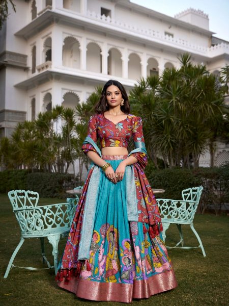 Festival Wear Kalamkari  Blue Lehenga Choli Collection   Lehenga