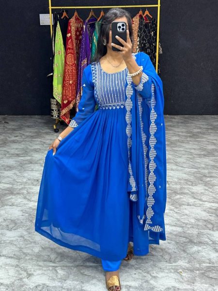 Buy blue Color Designer Party Wear Heavy Faux Georgette Gown With Dupatta  Kurti With Dupatta Wholesale