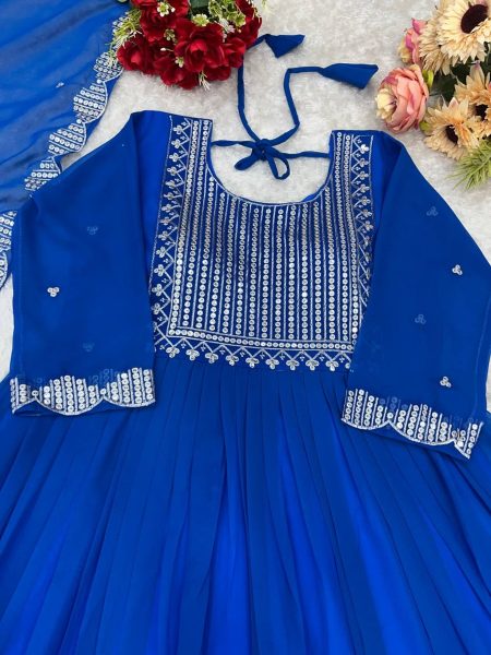 Buy blue Color Designer Party Wear Heavy Faux Georgette Gown With Dupatta  Kurti With Dupatta Wholesale