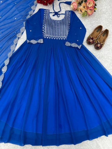 Buy blue Color Designer Party Wear Heavy Faux Georgette Gown With Dupatta  Kurti With Dupatta Wholesale