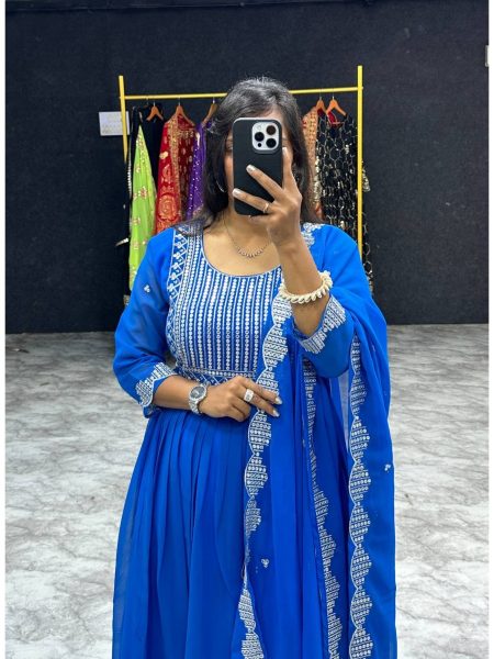 Buy blue Color Designer Party Wear Heavy Faux Georgette Gown With Dupatta  Kurti With Dupatta Wholesale