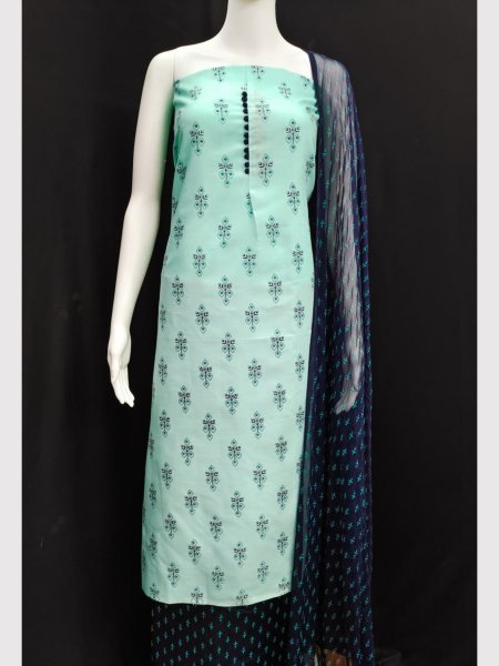 Buy  Blue Color Cotton Slub Print Dress Material Collection At Wholesale Rate Color Set Matching Dress Material Wholesale