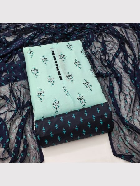 Buy  Blue Color Cotton Slub Print Dress Material Collection At Wholesale Rate Color Set Matching Dress Material Wholesale