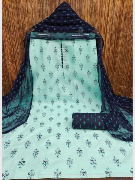 Buy  Blue Color Cotton Slub Print Dress Material Collection At Wholesale Rate Color Set Matching Dress Material Wholesale