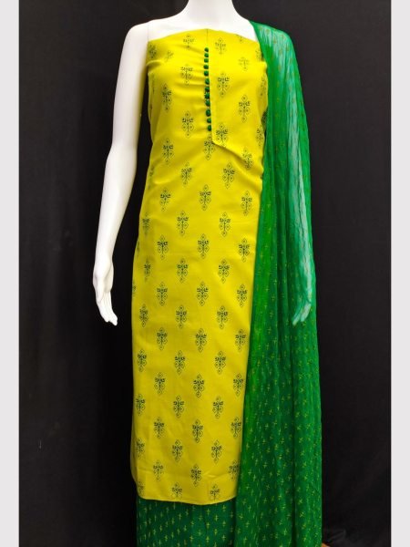 Buy  Cotton Yellow Color Slub Print Dress Material Collection At Wholesale Rate Color Set Matching Dress Material Wholesale