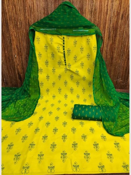 Buy  Cotton Yellow Color Slub Print Dress Material Collection At Wholesale Rate Color Set Matching Dress Material Wholesale