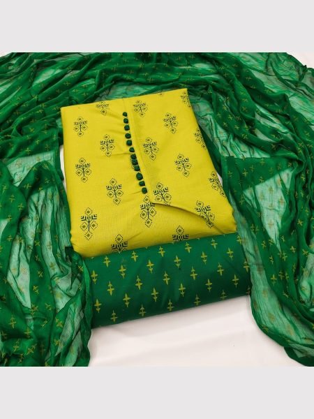 Buy  Cotton Yellow Color Slub Print Dress Material Collection At Wholesale Rate Color Set Matching Dress Material Wholesale
