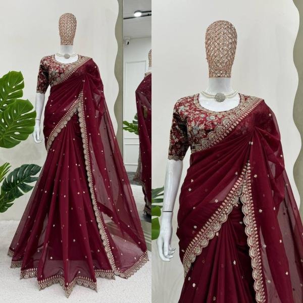 Buy Designer Tibby Silk Saree Online     Embroidered Saree with Banglori Blouse Embroidery Sarees Wholesale