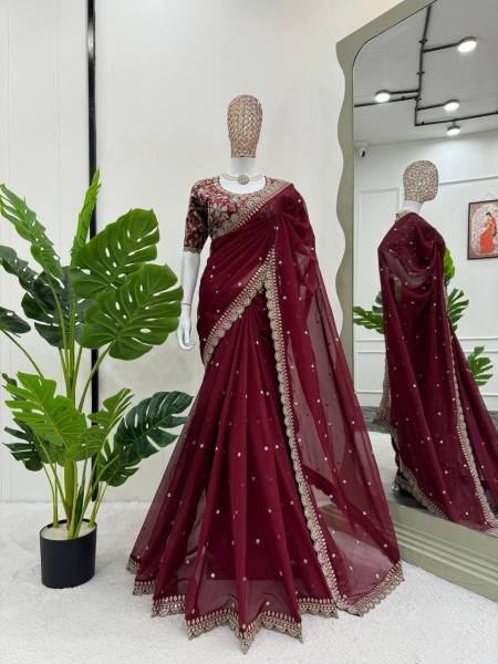 Buy Designer Tibby Silk Saree Online     Embroidered Saree with Banglori Blouse Embroidery Sarees Wholesale