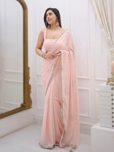 Buy Georgette Saree Hand And Butta Work With Readyment Lace Georgette Sarees Wholesale