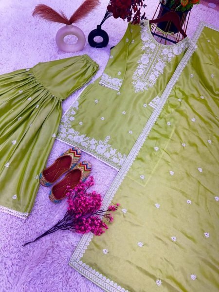 Buy Green Color Heavy Chinnon Silk With Sequence Work Top Sharara Suit Collection  Ready To Wear Collection