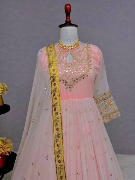 Buy Heavy Faux Georgette With Embroidery Work Gown With Dupatta Ready To Wear Collection