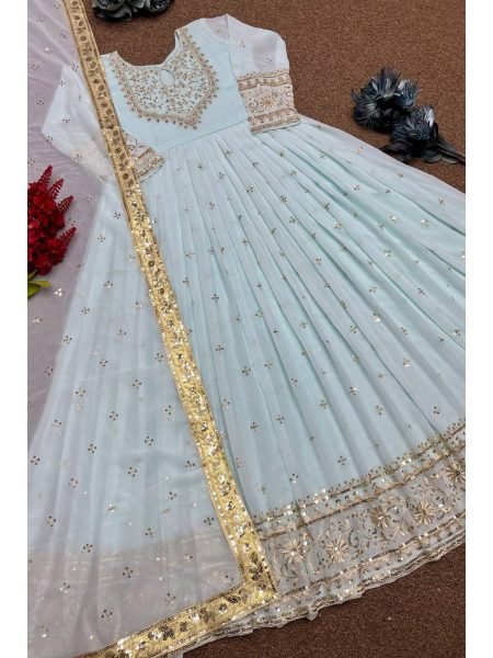 Buy Heavy Faux Georgette With Embroidery Work Gown With Dupatta Ready To Wear Collection